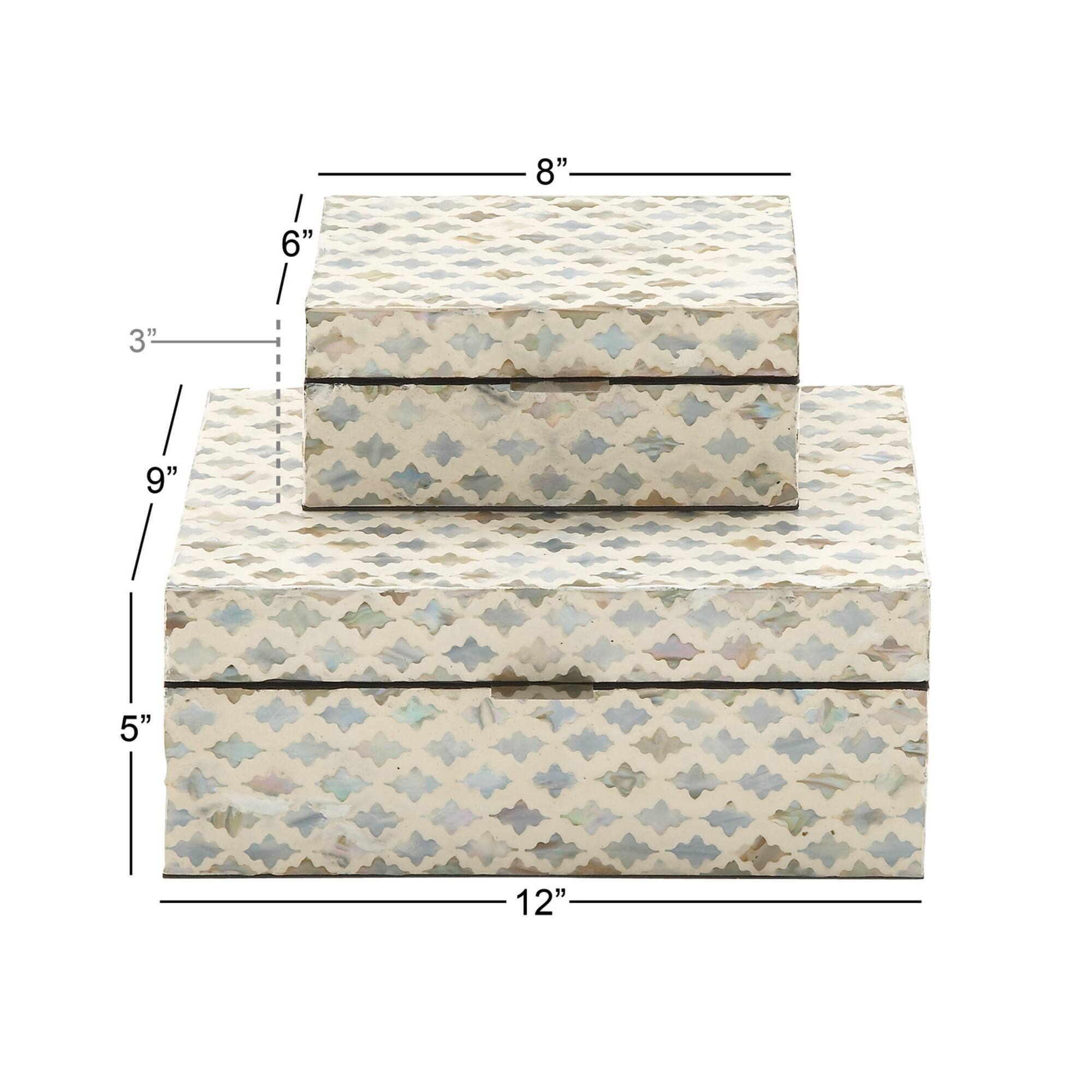 Coastal Rectangular White Wooden Zigzag Decorative Box Set